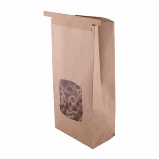1 pound poly lined kraft tin tie food safe paper bag with window angled