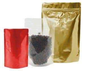 coffee bags red clear gold