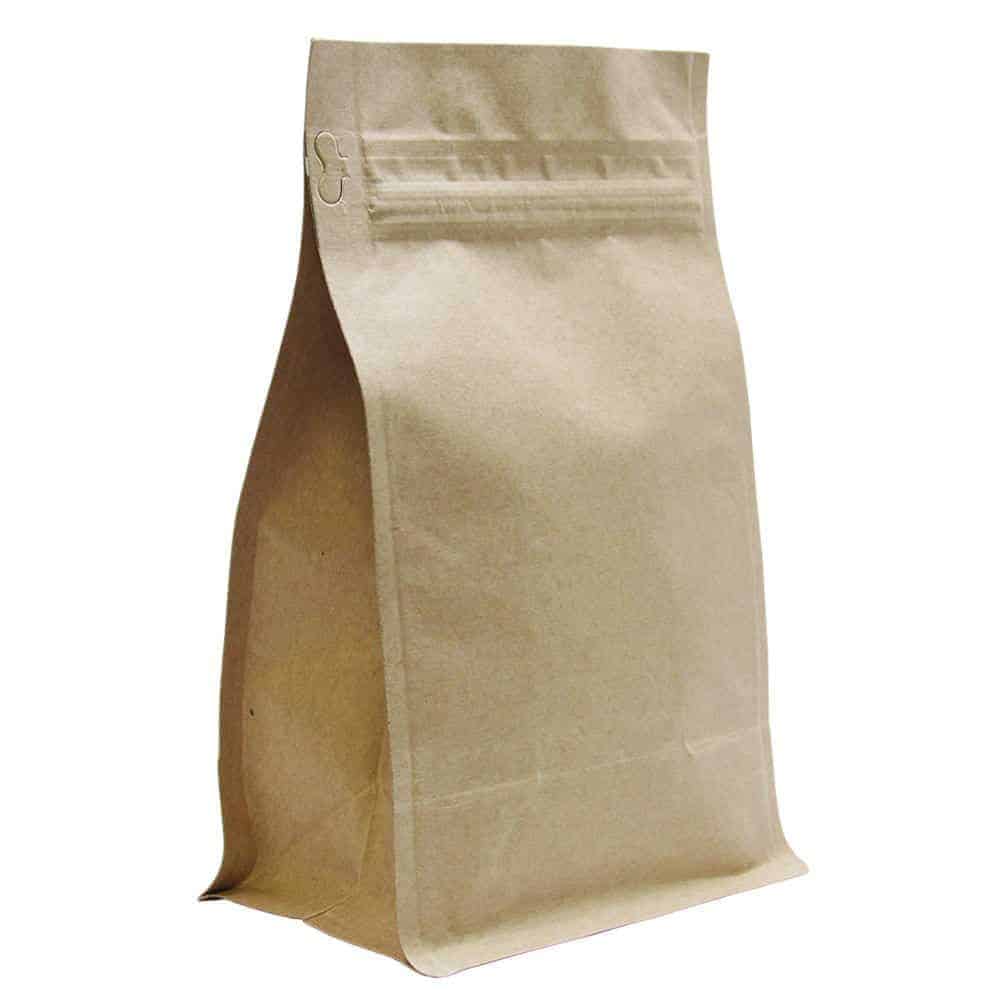 Block bottom bag kraft paper compostable with window - white