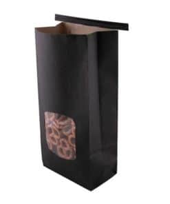 1 pound poly lined black tin tie food safe paper bag with window angled