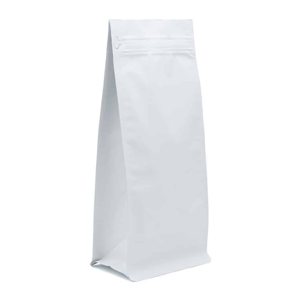 BAP 100 12-16 oz Matte White Gusseted Block Bottom Coffee Bags with valve 