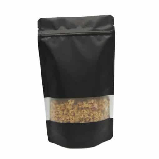 custom black stand up pouch with window food grade packaging